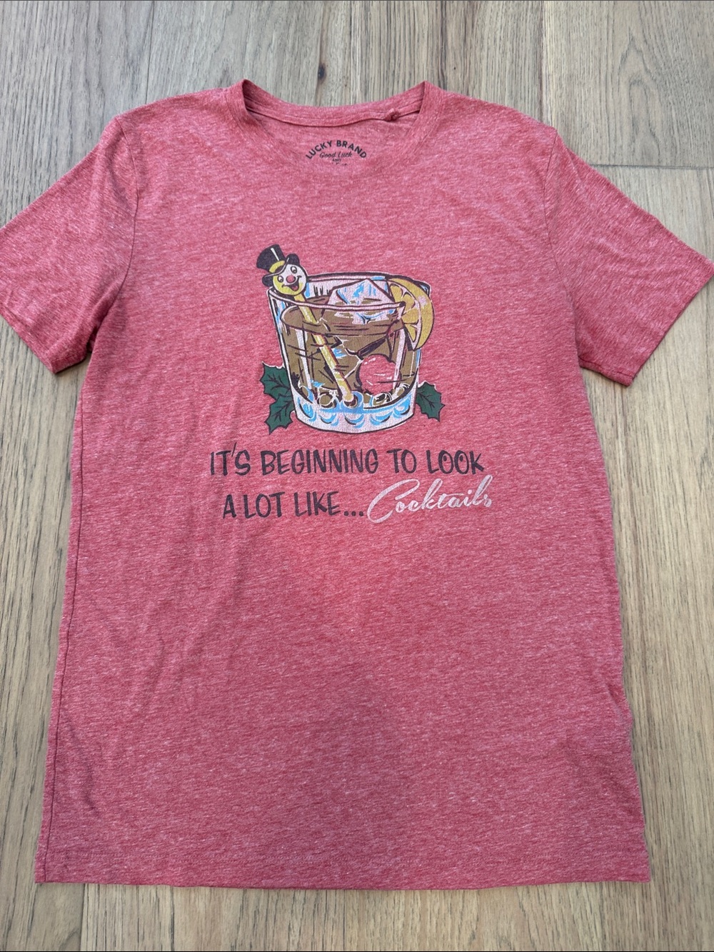 Lucky Brand Holiday Crew Neck Short Sleeve Women’s Small Red Heathered T-Shirt - Picture 11 of 11